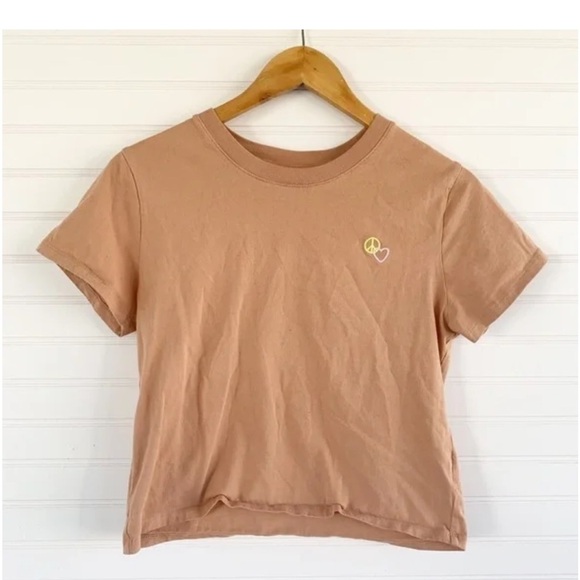 Wild Fable Tan and Pink Crop T-Shirt Short Sleeve - Picture 1 of 4